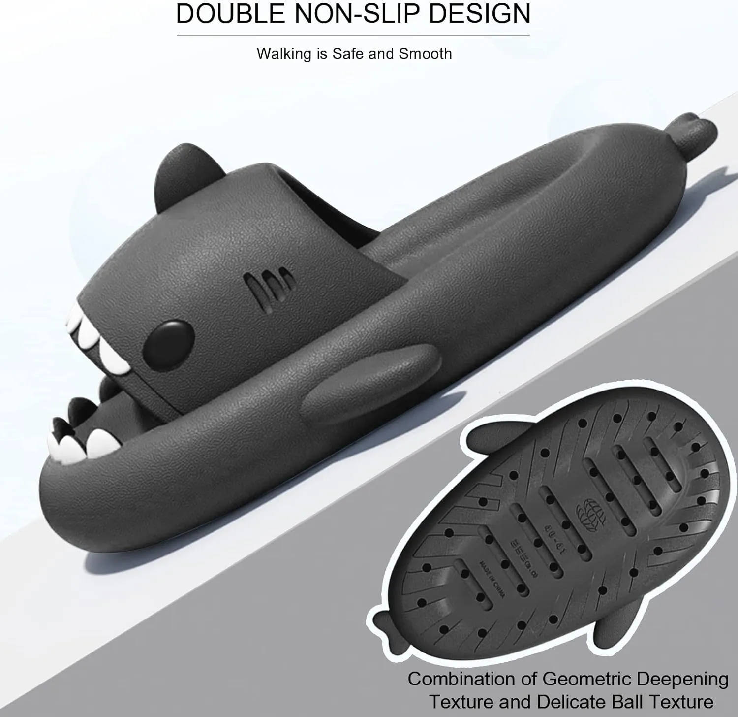 EECH Big Kid Cute Slippers, Cloud Shark Slides, Upgraded Thick Sole Non-Slip Sandals for Kids, Indoor Outdoor Summer