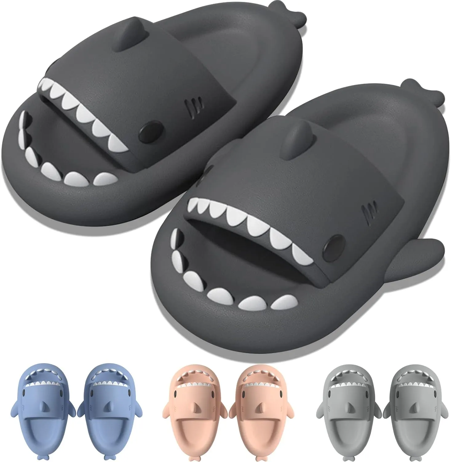 EECH Big Kid Cute Slippers, Cloud Shark Slides, Upgraded Thick Sole Non-Slip Sandals for Kids, Indoor Outdoor Summer