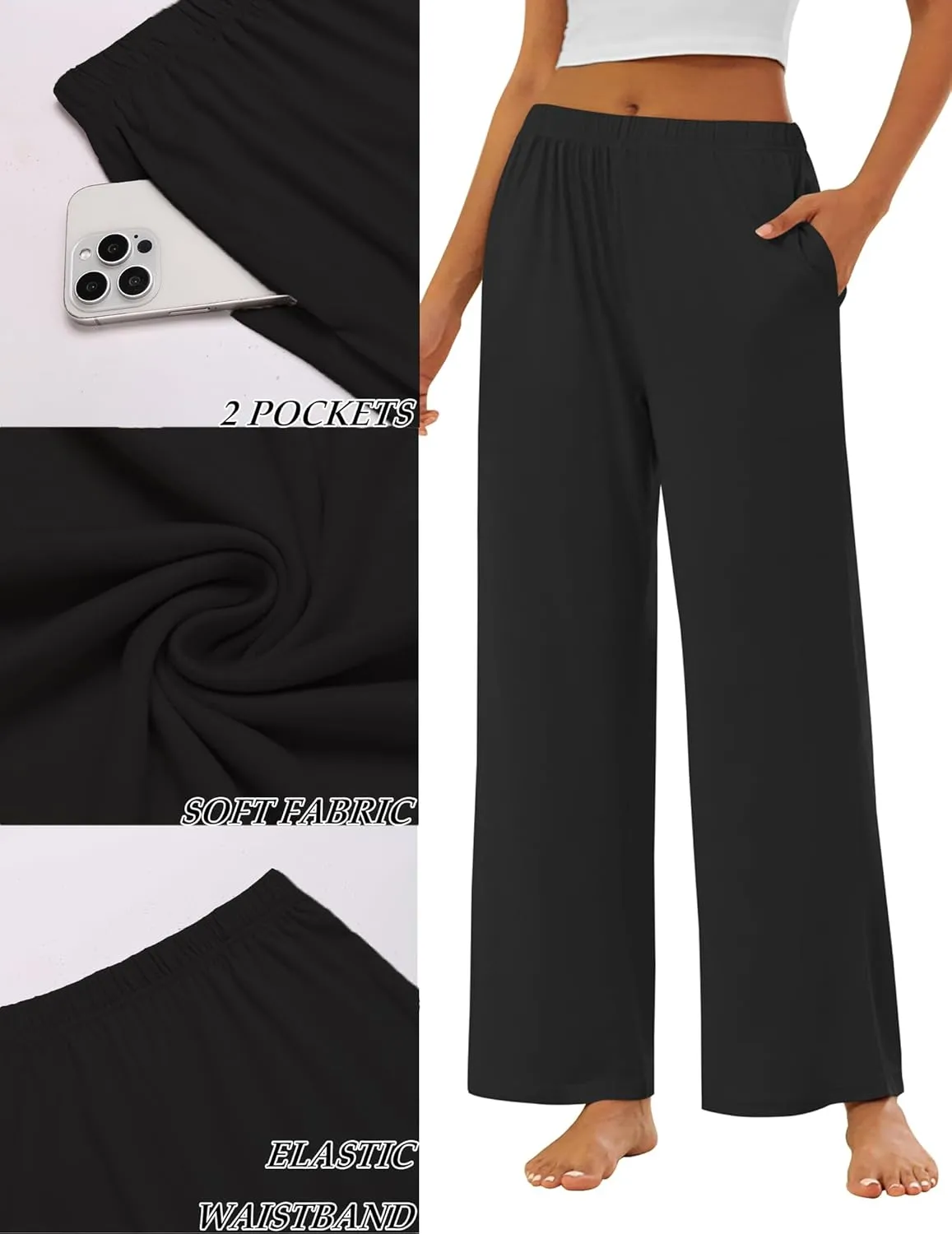 Ekouaer Pajama Pants for Women Soft Comfy Pajama Bottoms Casual Stretch Wide Leg Pants with Pockets