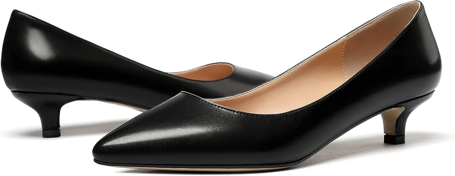 Eldof Women's Low Heel Pumps Pointed Toe Kitten Heels Slip on Comfort Pumps 1.4 Inches for Dress Party Office