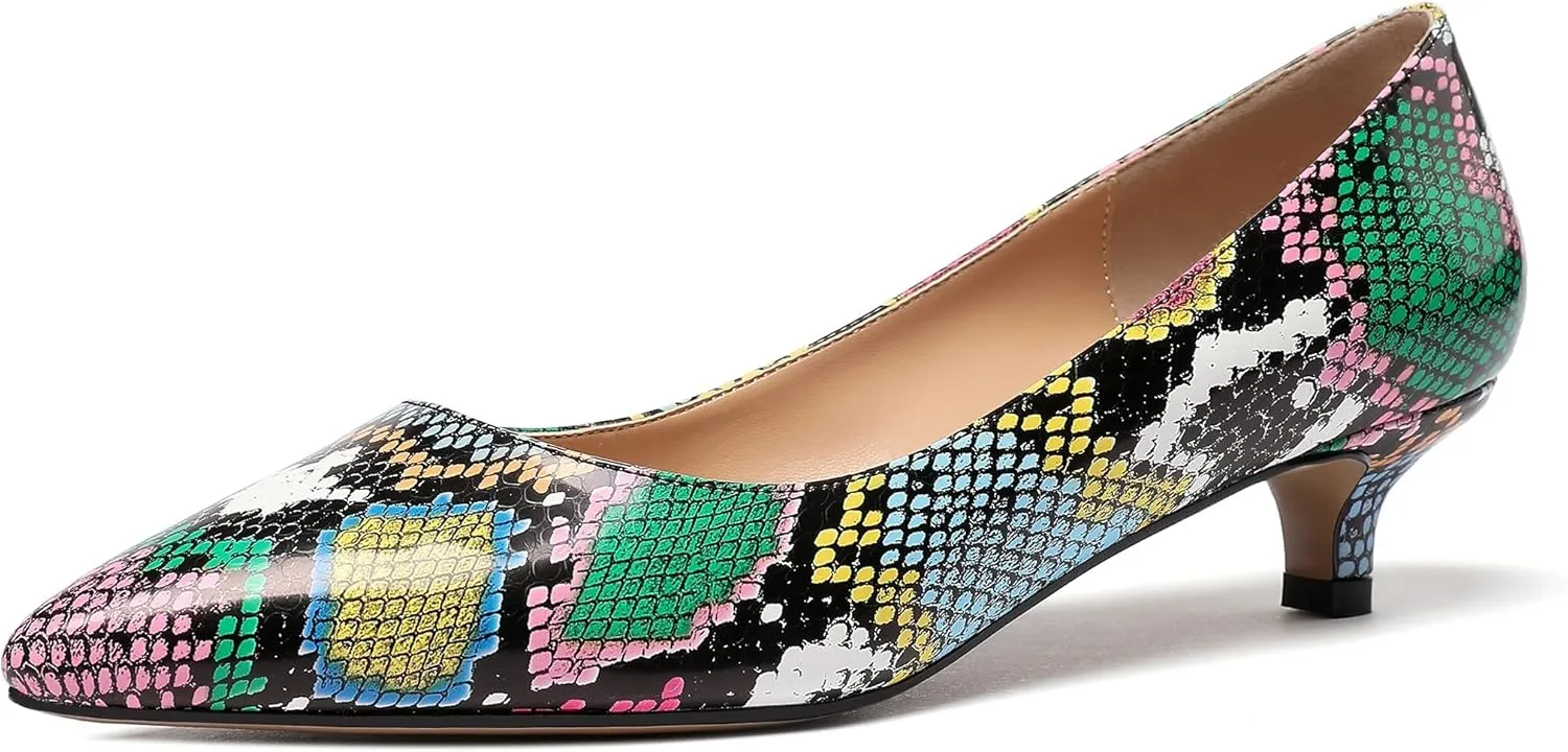 Eldof Women's Low Heel Pumps Pointed Toe Kitten Heels Slip on Comfort Pumps 1.4 Inches for Dress Party Office