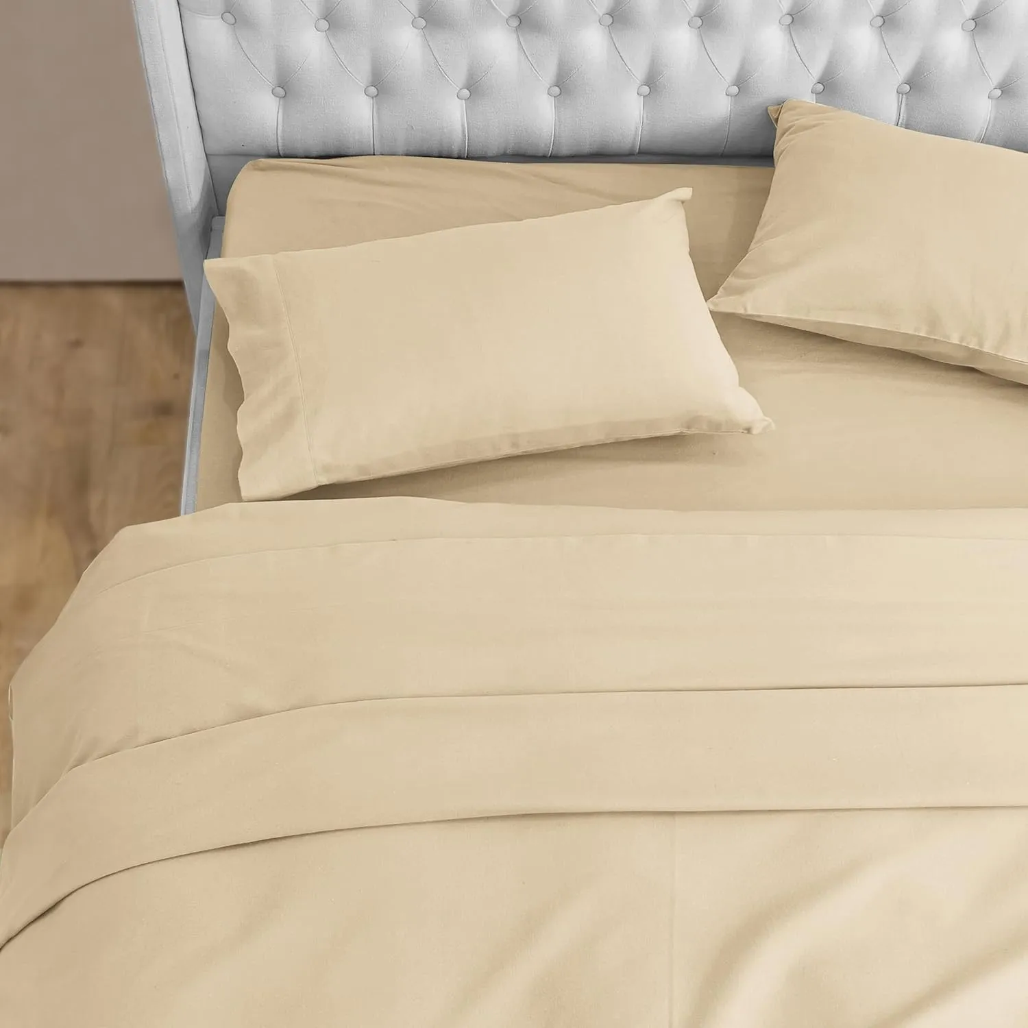 Elegant Comfort Soft 4-Piece 100% Turkish Cotton Flannel Sheet Set - Premium Quality, Deep Pocket Fitted Sheet, Ultra Soft, Cozy Warm Flannel Sheets - Twin, Linen