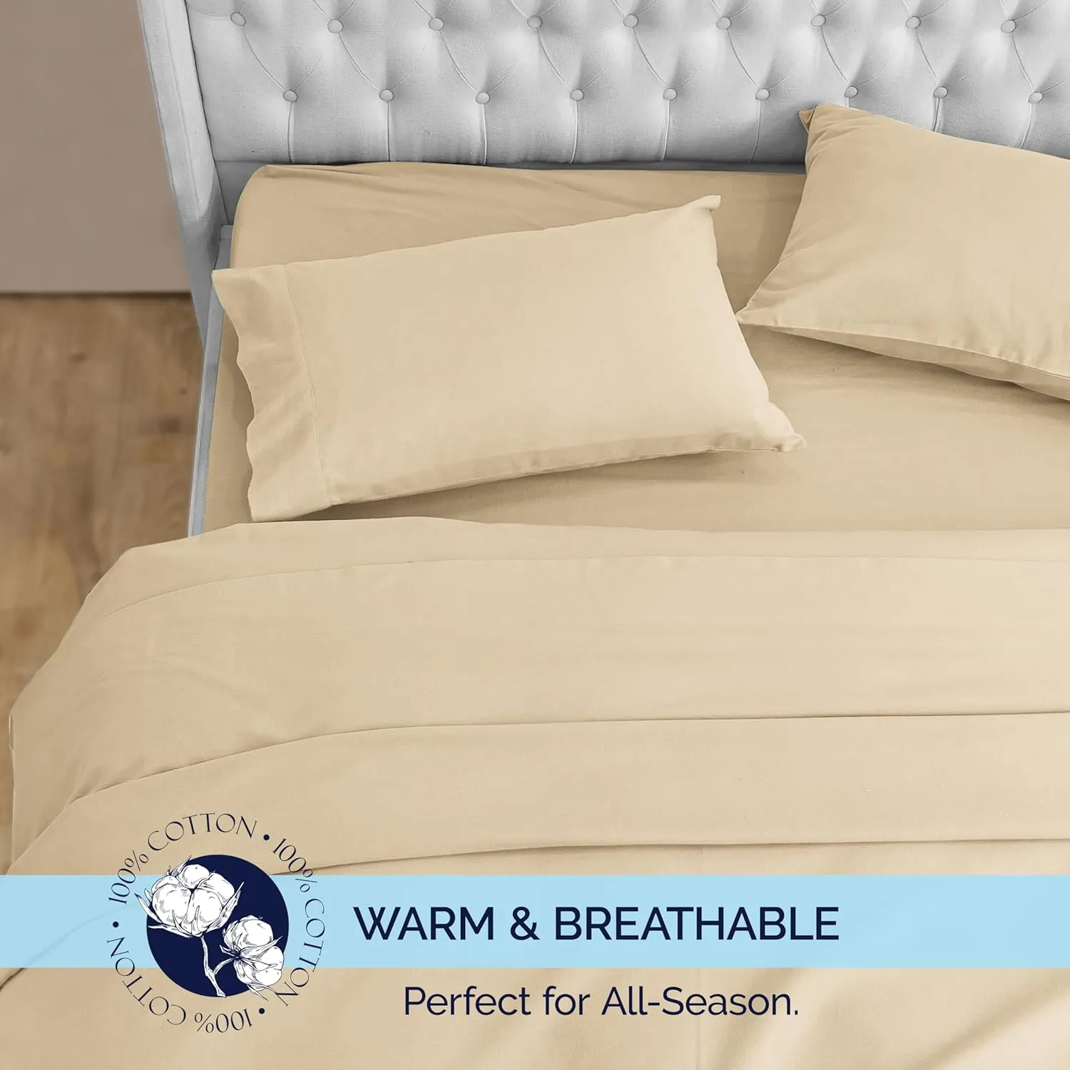 Elegant Comfort Soft 4-Piece 100% Turkish Cotton Flannel Sheet Set - Premium Quality, Deep Pocket Fitted Sheet, Ultra Soft, Cozy Warm Flannel Sheets - Twin, Linen