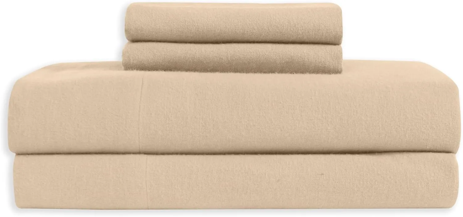 Elegant Comfort Soft 4-Piece 100% Turkish Cotton Flannel Sheet Set - Premium Quality, Deep Pocket Fitted Sheet, Ultra Soft, Cozy Warm Flannel Sheets - Twin, Linen