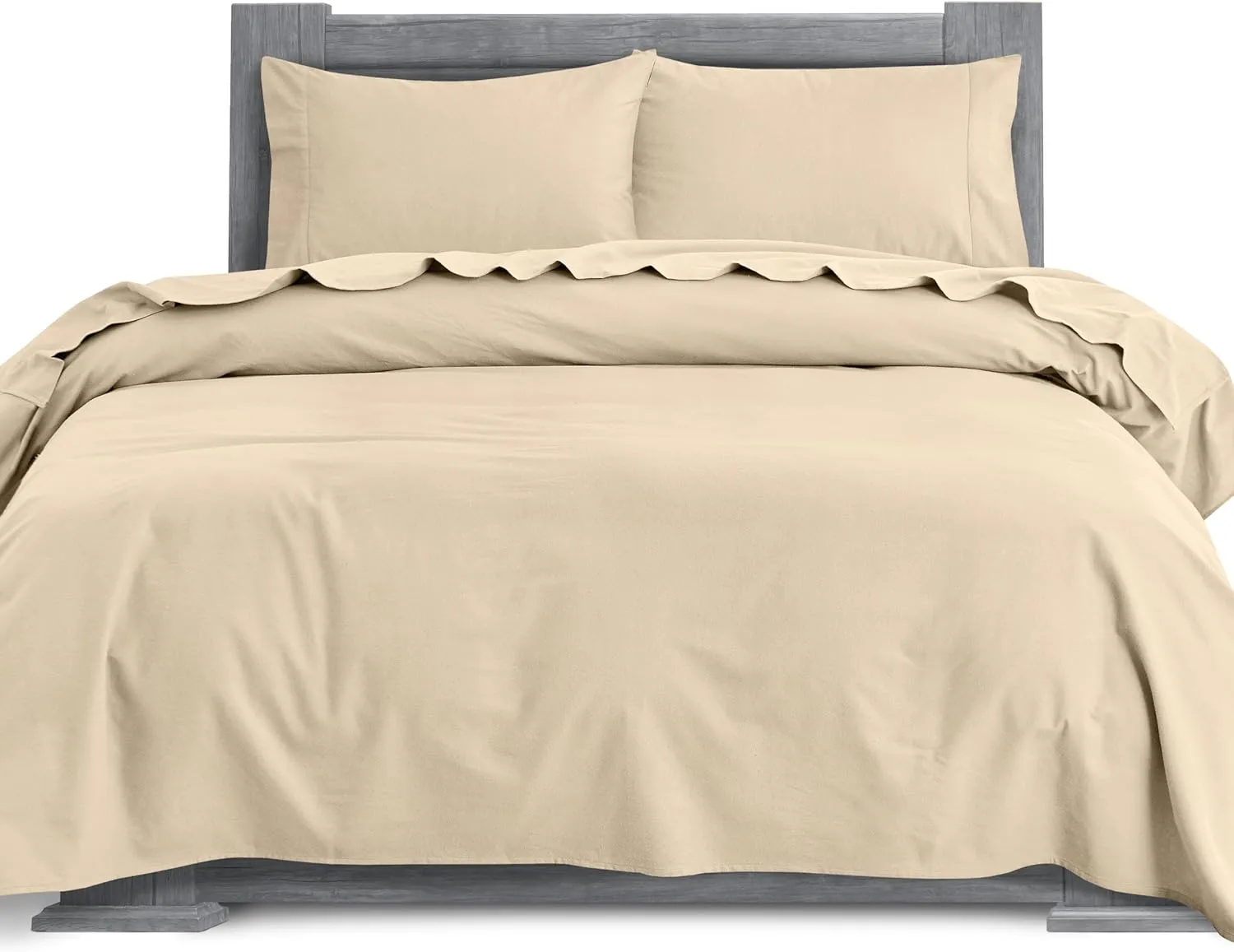 Elegant Comfort Soft 4-Piece 100% Turkish Cotton Flannel Sheet Set - Premium Quality, Deep Pocket Fitted Sheet, Ultra Soft, Cozy Warm Flannel Sheets - Twin, Linen