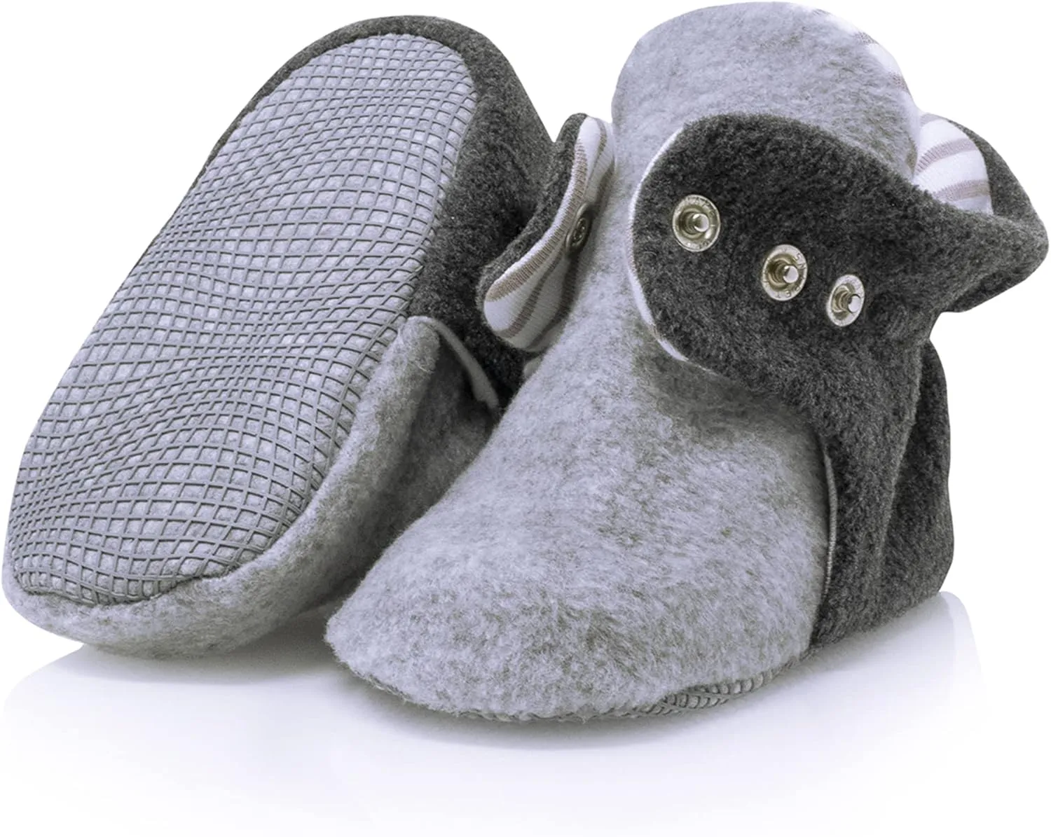 Ella Bonna Fleece Baby Booties, Three Snap Baby Slippers, Unisex Baby Gifts, Non-Slip Newborn Booties for Boys and Girls, Infant Baby Shower Shoes Months