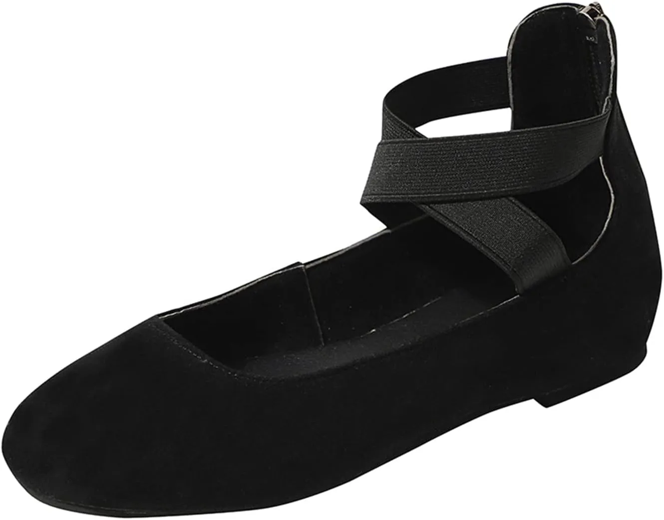EMRELOD Women's Loafer Flat Women's Flat Shoes Casual Shoes Fashion Slip On Work Shoes Elastic Strap Back Zip Comfort Walking Shoes (Black, 7)