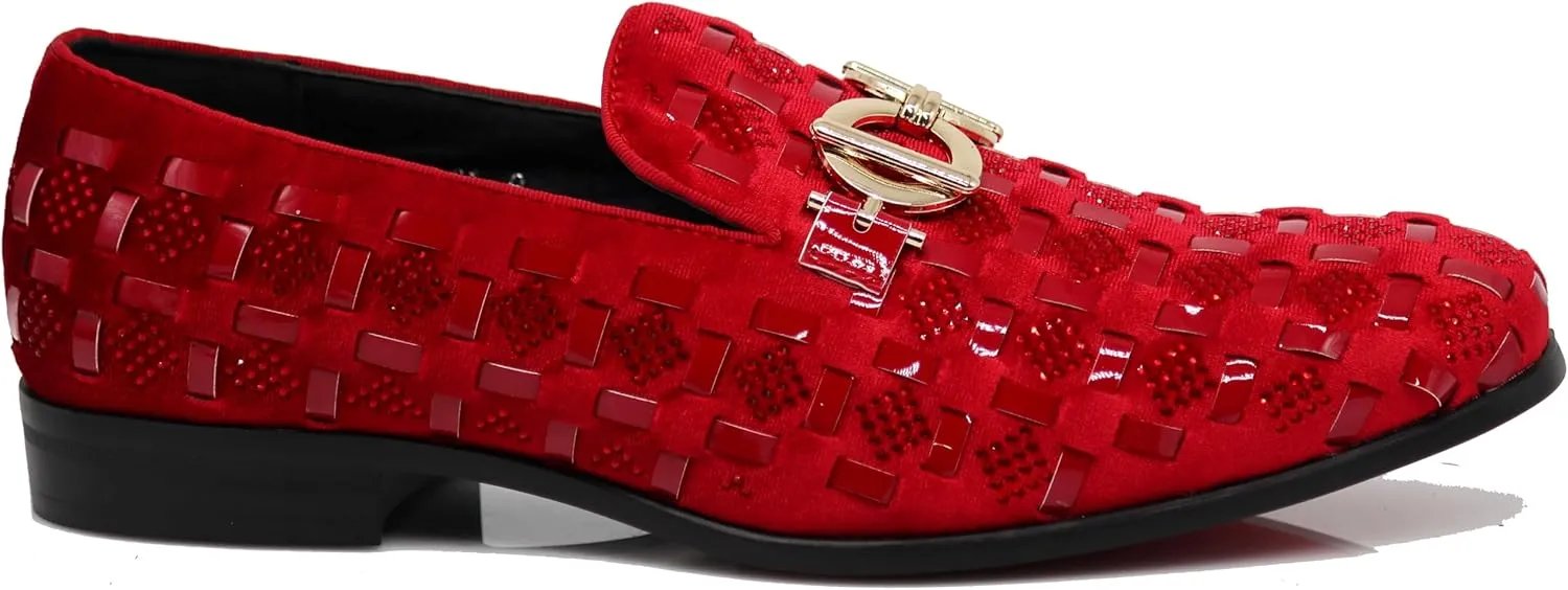 Enzo Romeo UTA Men's Fashion Rhinestone Glitter Buckle Slip On Dress Shoes