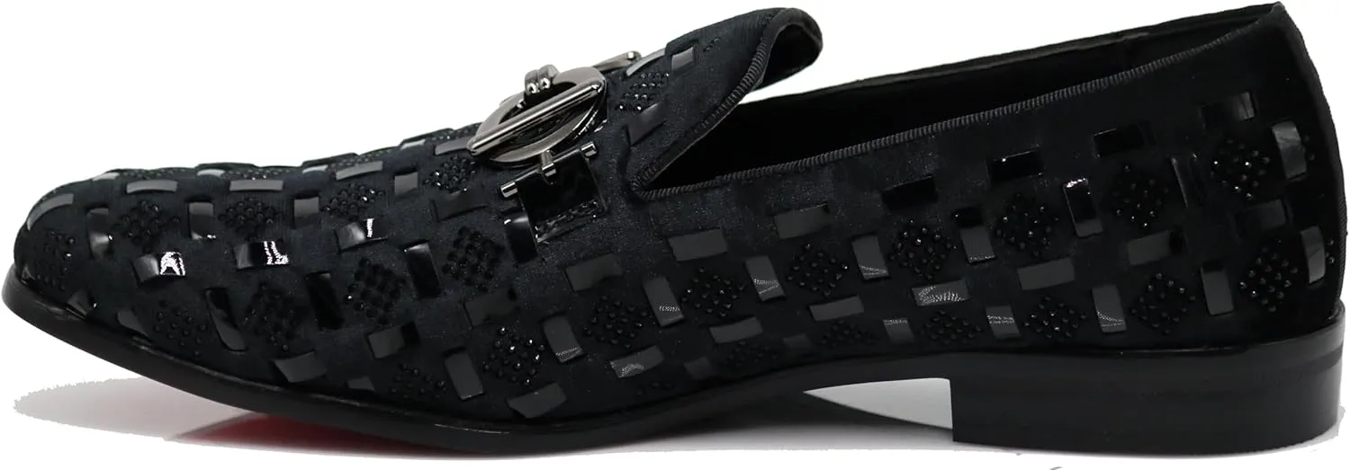 Enzo Romeo UTA Men's Fashion Rhinestone Glitter Buckle Slip On Dress Shoes