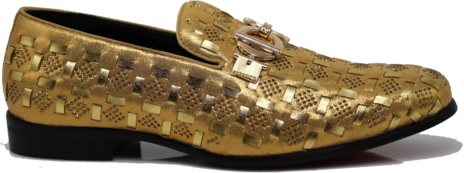 Enzo Romeo UTA Men's Fashion Rhinestone Glitter Buckle Slip On Dress Shoes
