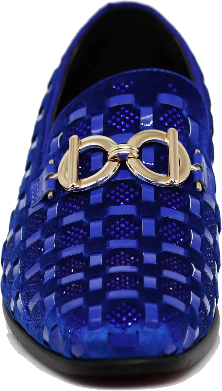 Enzo Romeo UTA Men's Fashion Rhinestone Glitter Buckle Slip On Dress Shoes