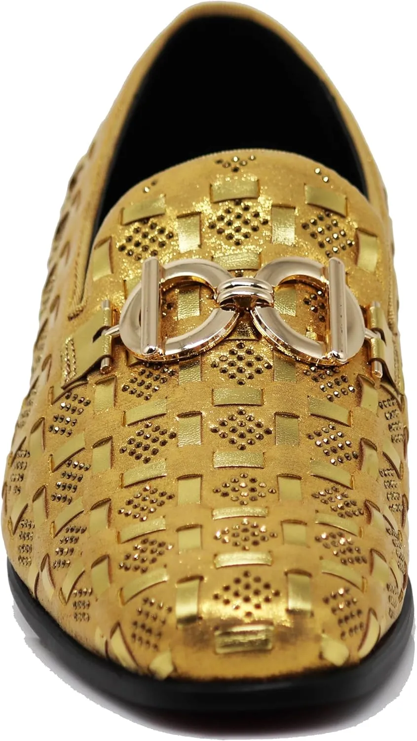 Enzo Romeo UTA Men's Fashion Rhinestone Glitter Buckle Slip On Dress Shoes