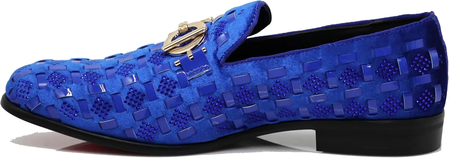 Enzo Romeo UTA Men's Fashion Rhinestone Glitter Buckle Slip On Dress Shoes