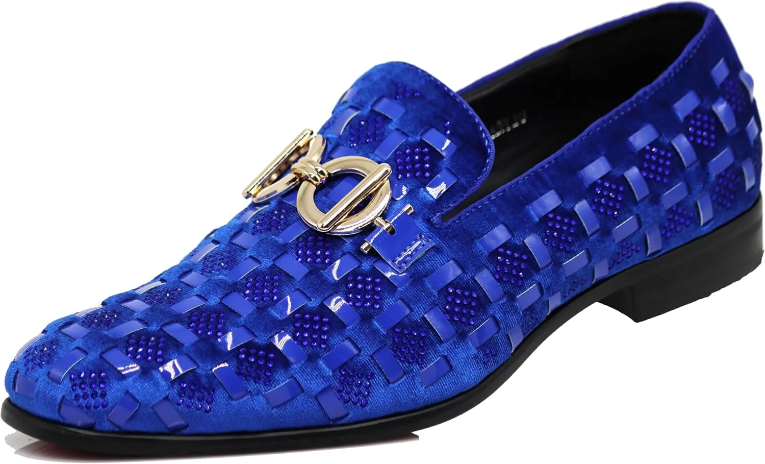 Enzo Romeo UTA Men's Fashion Rhinestone Glitter Buckle Slip On Dress Shoes