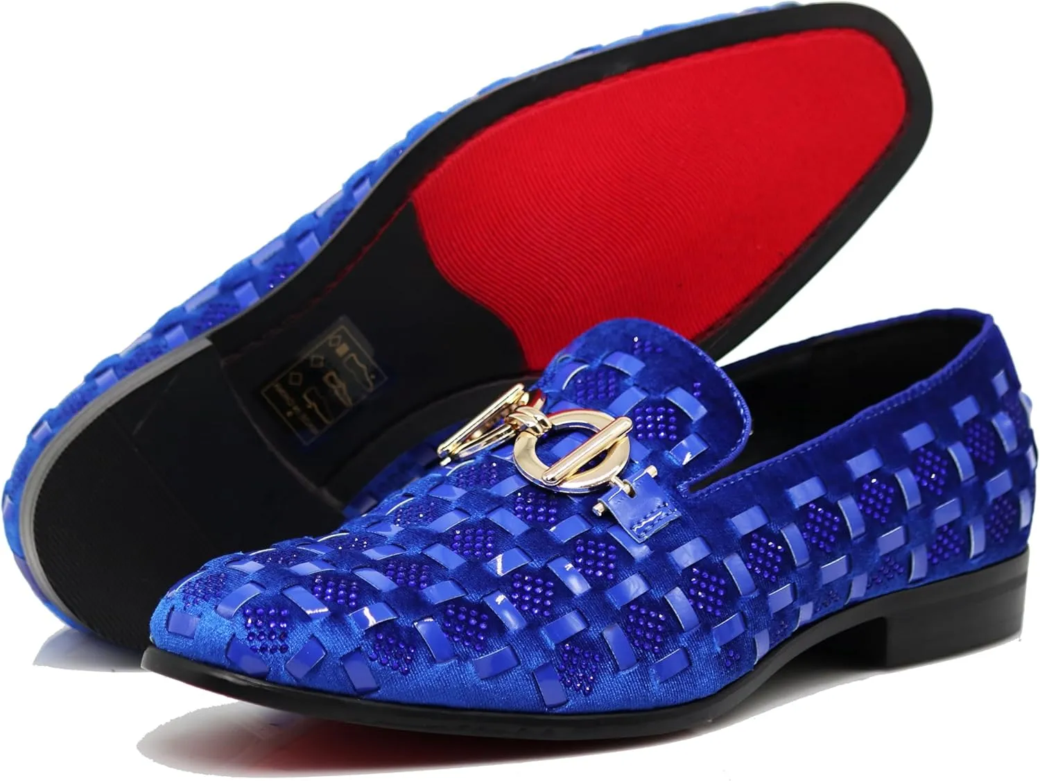 Enzo Romeo UTA Men's Fashion Rhinestone Glitter Buckle Slip On Dress Shoes