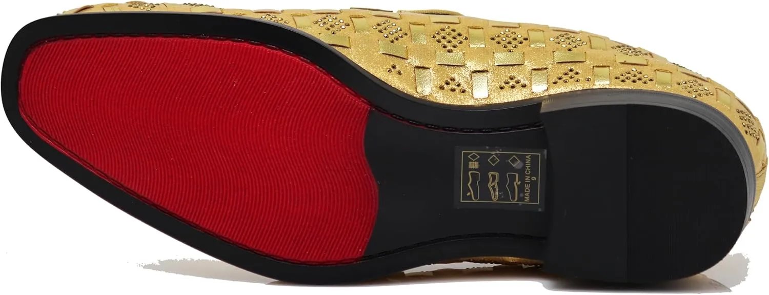 Enzo Romeo UTA Men's Fashion Rhinestone Glitter Buckle Slip On Dress Shoes