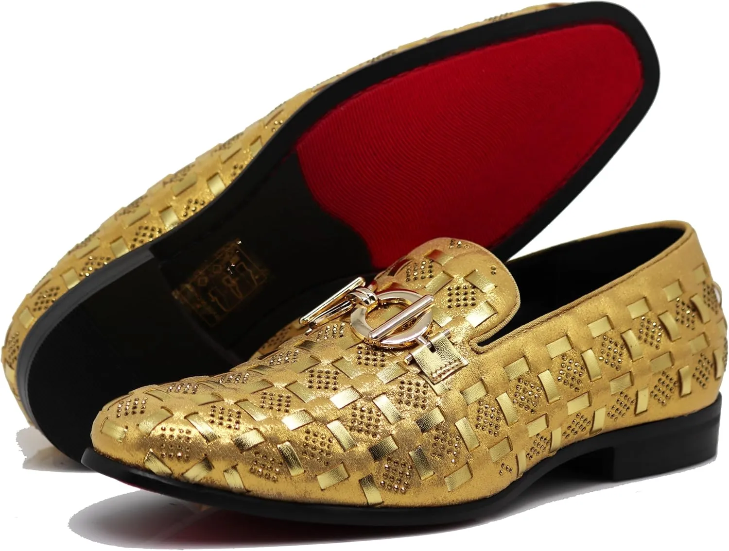 Enzo Romeo UTA Men's Fashion Rhinestone Glitter Buckle Slip On Dress Shoes