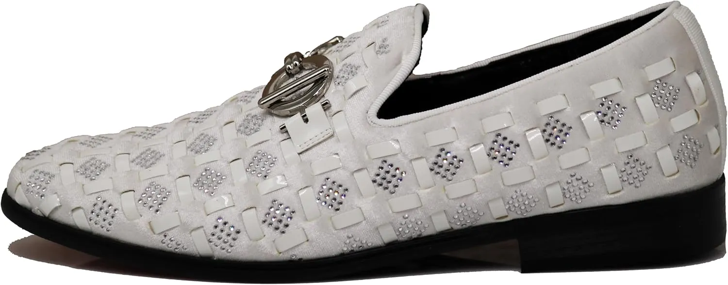 Enzo Romeo UTA Men's Fashion Rhinestone Glitter Buckle Slip On Dress Shoes