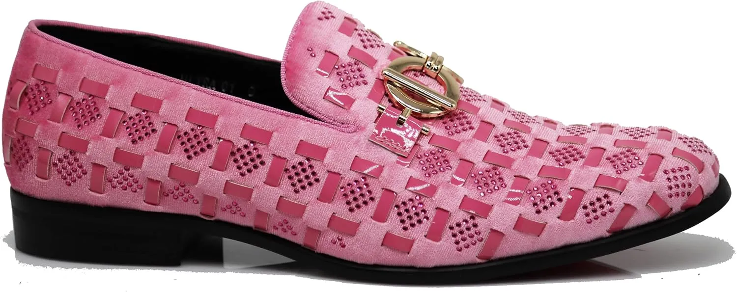Enzo Romeo UTA Men's Fashion Rhinestone Glitter Buckle Slip On Dress Shoes