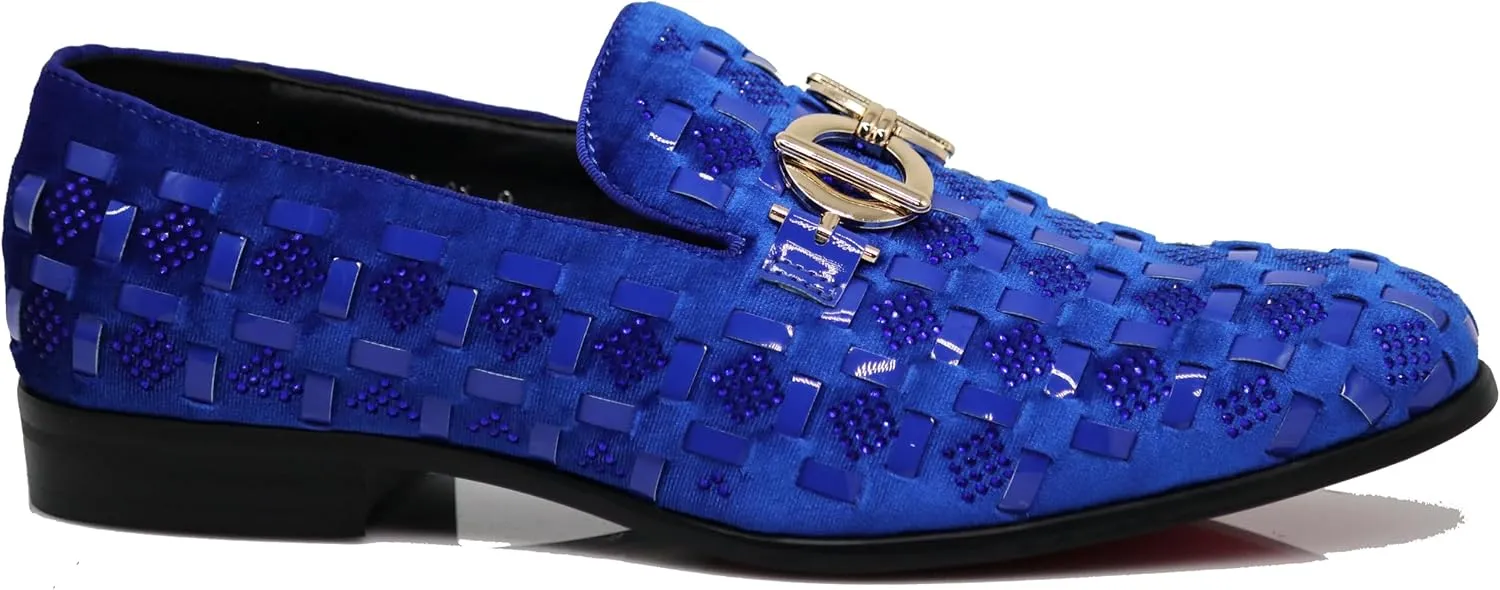Enzo Romeo UTA Men's Fashion Rhinestone Glitter Buckle Slip On Dress Shoes