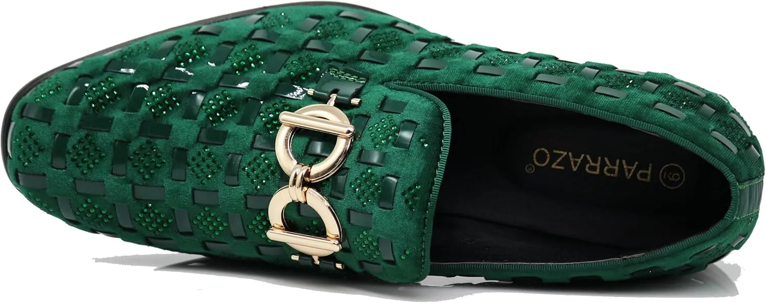 Enzo Romeo UTA Men's Fashion Rhinestone Glitter Buckle Slip On Dress Shoes