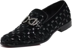 Enzo Romeo UTA Men's Fashion Rhinestone Glitter Buckle Slip On Dress Shoes