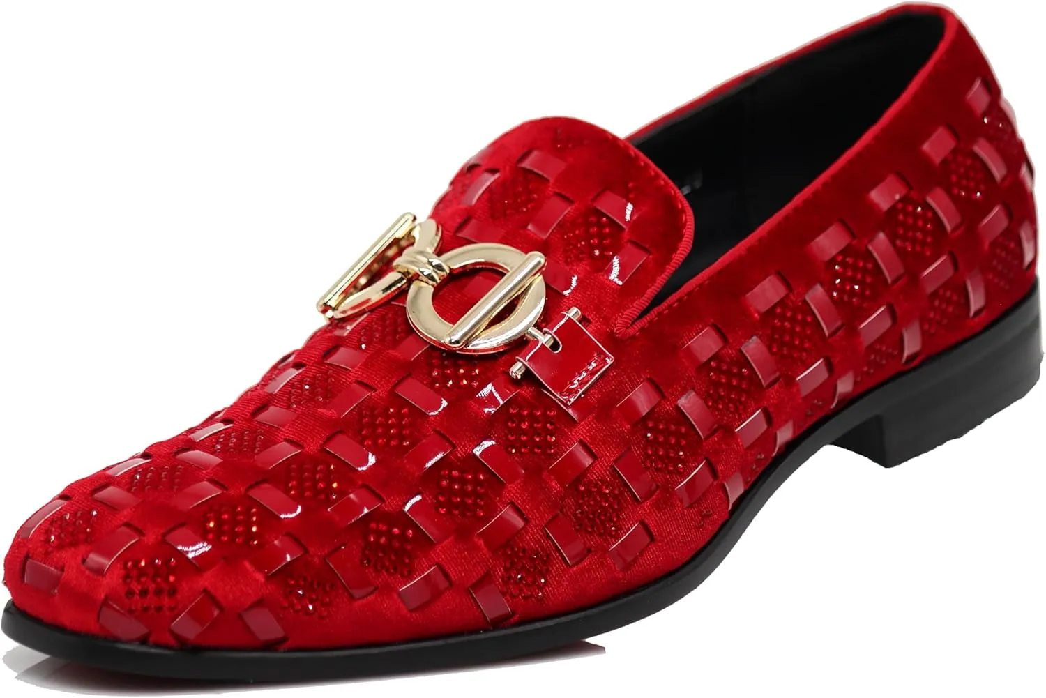 Enzo Romeo UTA Men's Fashion Rhinestone Glitter Buckle Slip On Dress Shoes