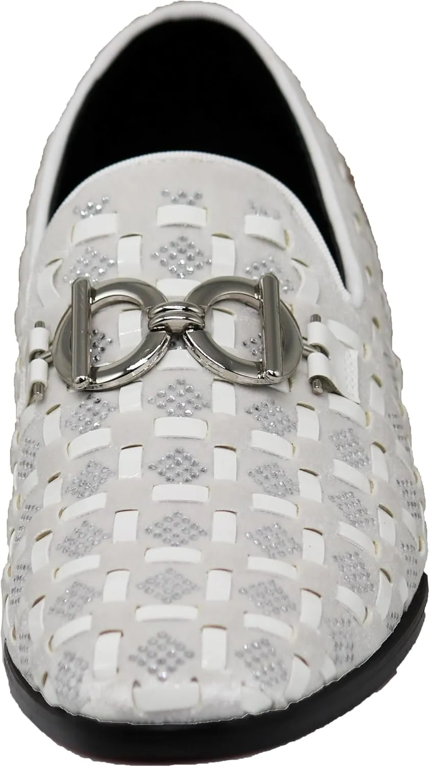 Enzo Romeo UTA Men's Fashion Rhinestone Glitter Buckle Slip On Dress Shoes