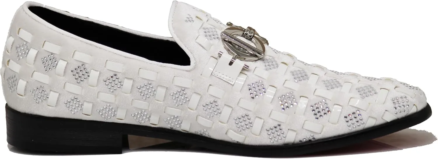 Enzo Romeo UTA Men's Fashion Rhinestone Glitter Buckle Slip On Dress Shoes