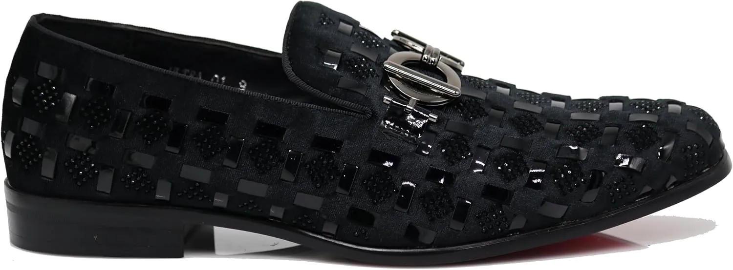 Enzo Romeo UTA Men's Fashion Rhinestone Glitter Buckle Slip On Dress Shoes