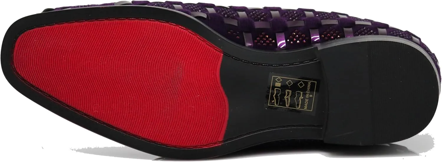 Enzo Romeo UTA Men's Fashion Rhinestone Glitter Buckle Slip On Dress Shoes