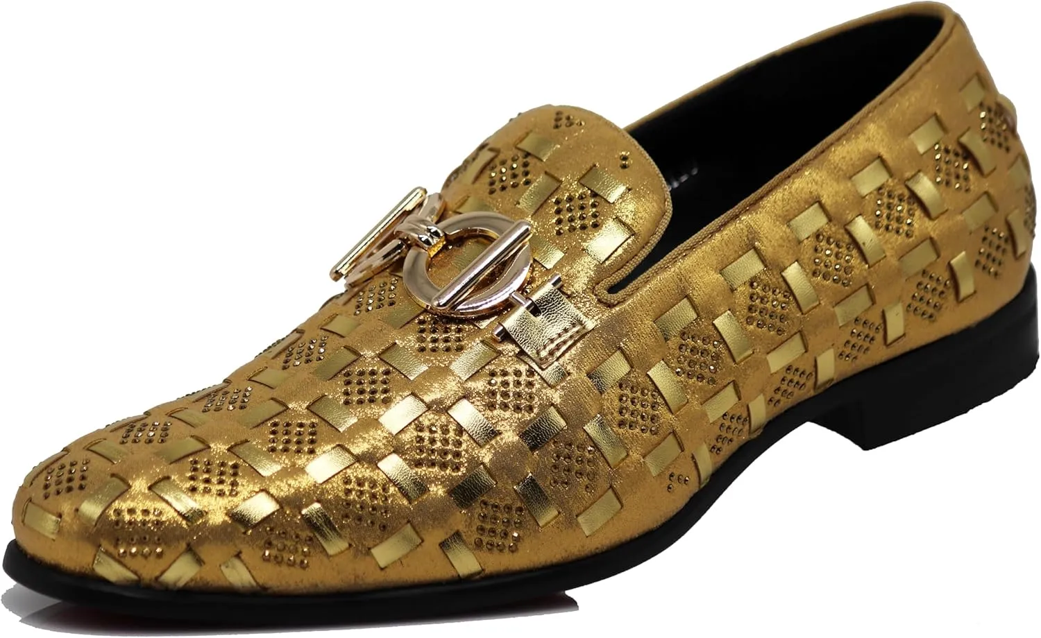 Enzo Romeo UTA Men's Fashion Rhinestone Glitter Buckle Slip On Dress Shoes
