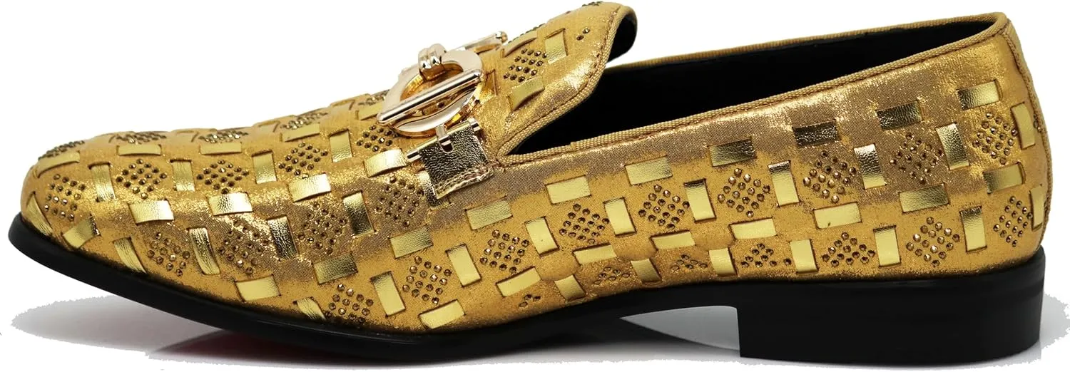 Enzo Romeo UTA Men's Fashion Rhinestone Glitter Buckle Slip On Dress Shoes