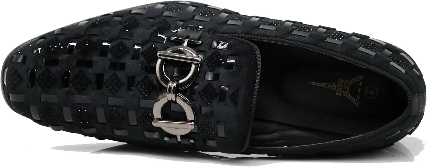 Enzo Romeo UTA Men's Fashion Rhinestone Glitter Buckle Slip On Dress Shoes