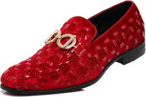 Enzo Romeo UTA Men's Fashion Rhinestone Glitter Buckle Slip On Dress Shoes