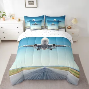 Erosebridal Airplane Twin Comforter Set with Sheets 7 Piece,Aircraft Bed in A Bag for Kids Boys Teen Youth Airport Runway Bedding Set Reversible Blue Sky Bed Set with Comforter