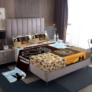 Erosebridal Horse Decor Western Sheet Set Full,Exotic Bull Skull Bed Sheets Set Cowboys Gifts for Women,Cowboy Boots Hats Flat Fitted Sheet,Rustic Farm Animals Patchwork Top Sheet Farmhouse Decor
