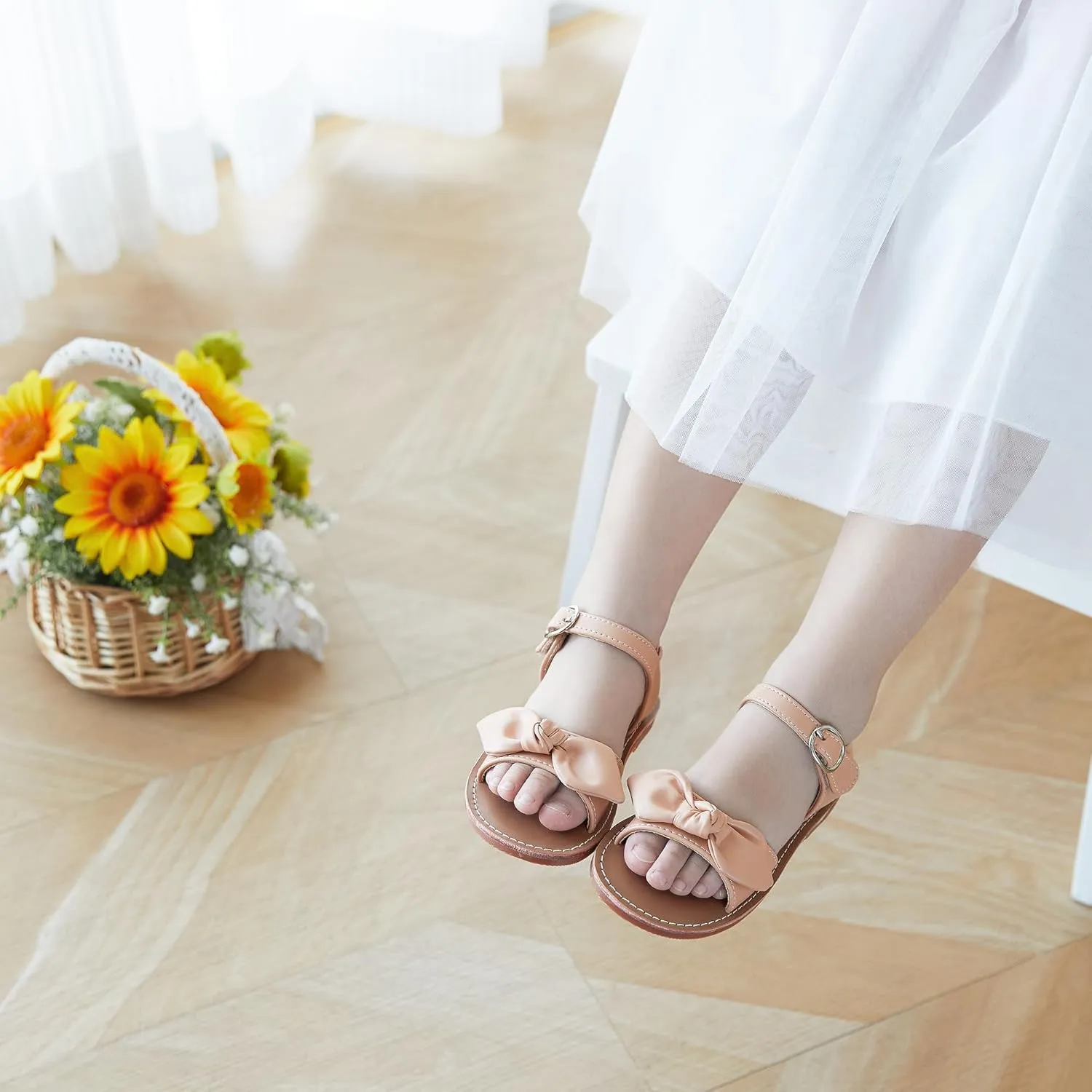 ESTINE Toddler/Little Kid Girls Bow Open Toe Flat Evening Dress Sandals