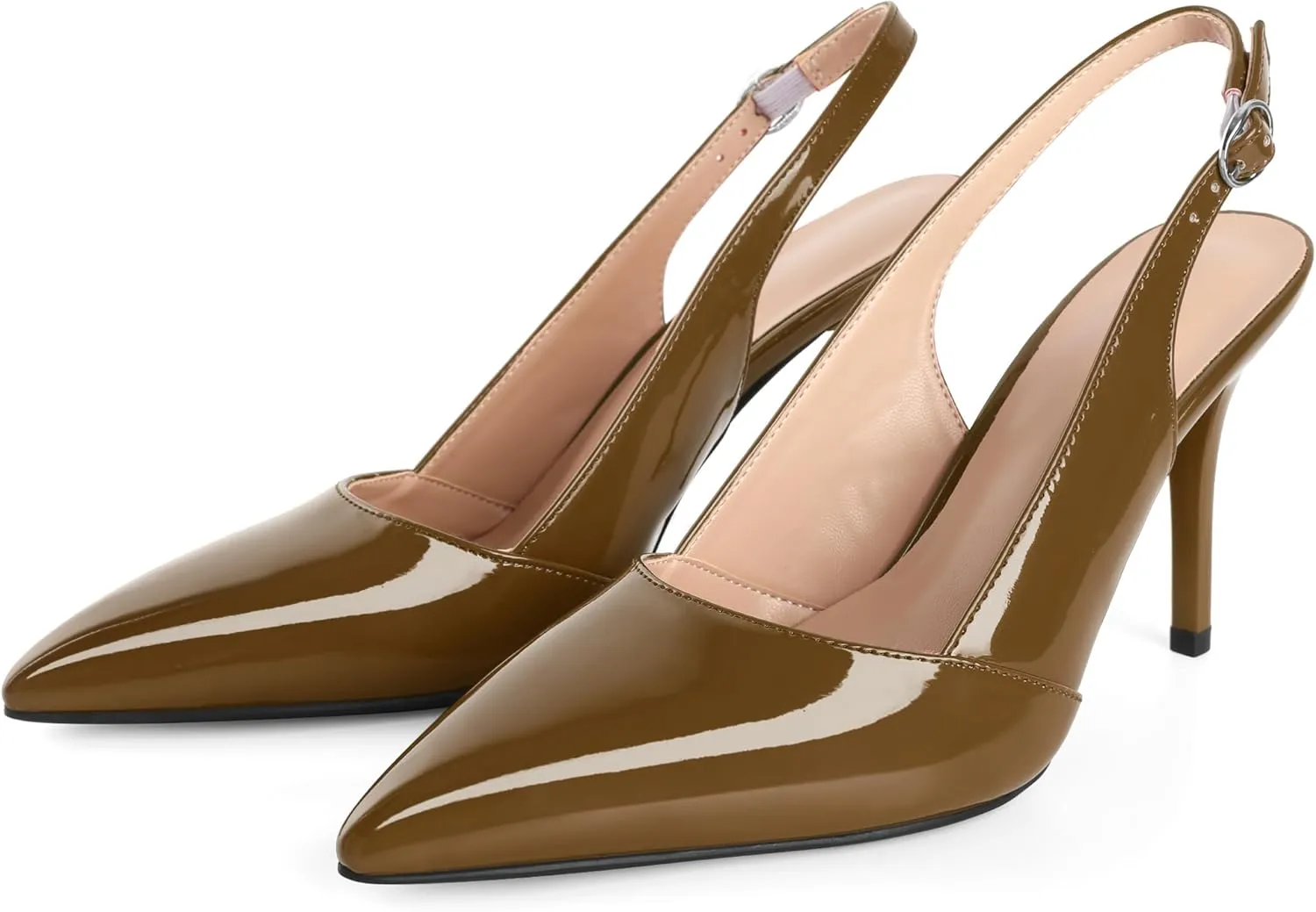 Esvowido Womens Slingback Heels 3.5 Inch Pointed Toe Pumps Adjustable Strap Slip-on High Heels Wedding Party Dress Shoes