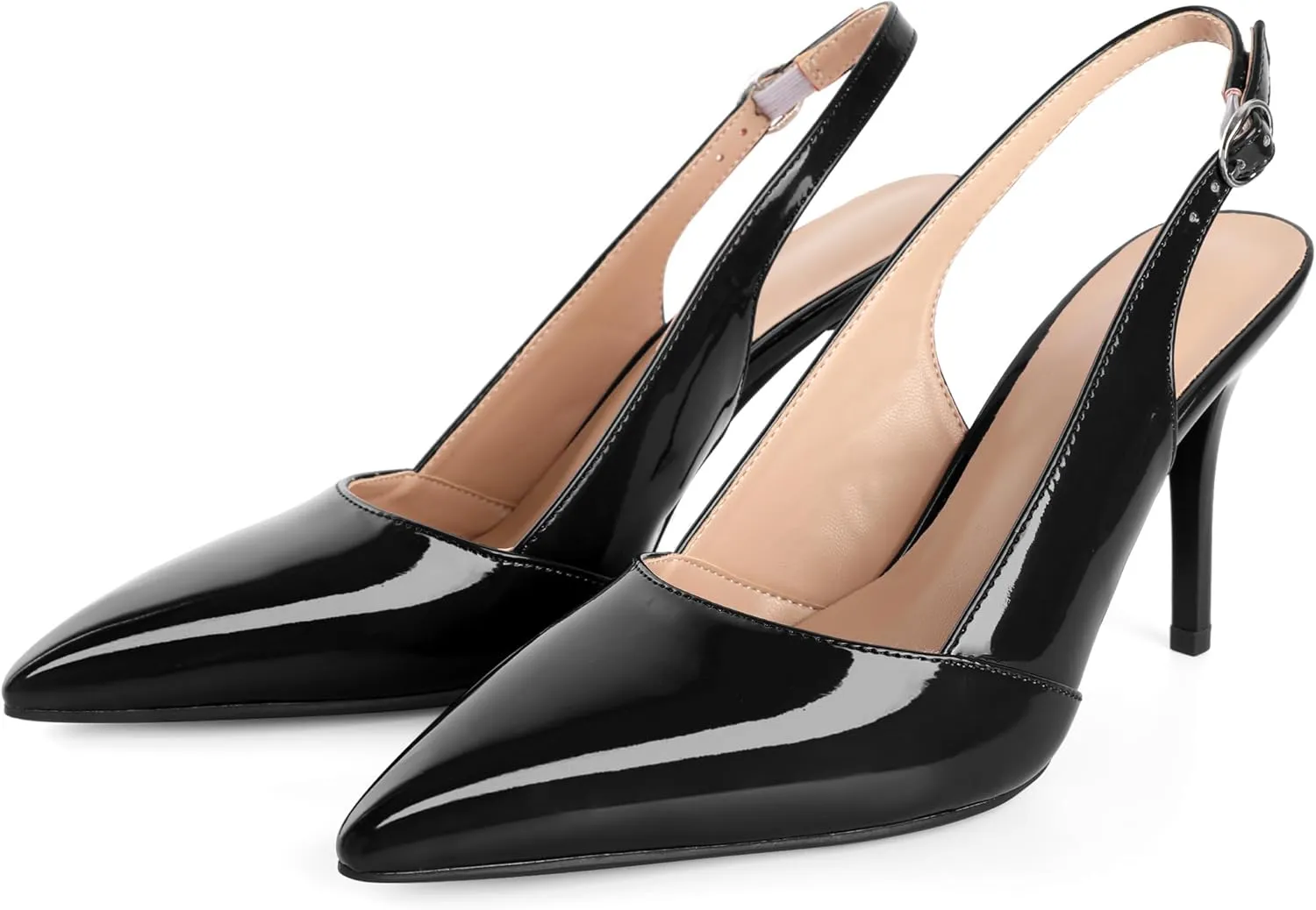 Esvowido Womens Slingback Heels 3.5 Inch Pointed Toe Pumps Adjustable Strap Slip-on High Heels Wedding Party Dress Shoes