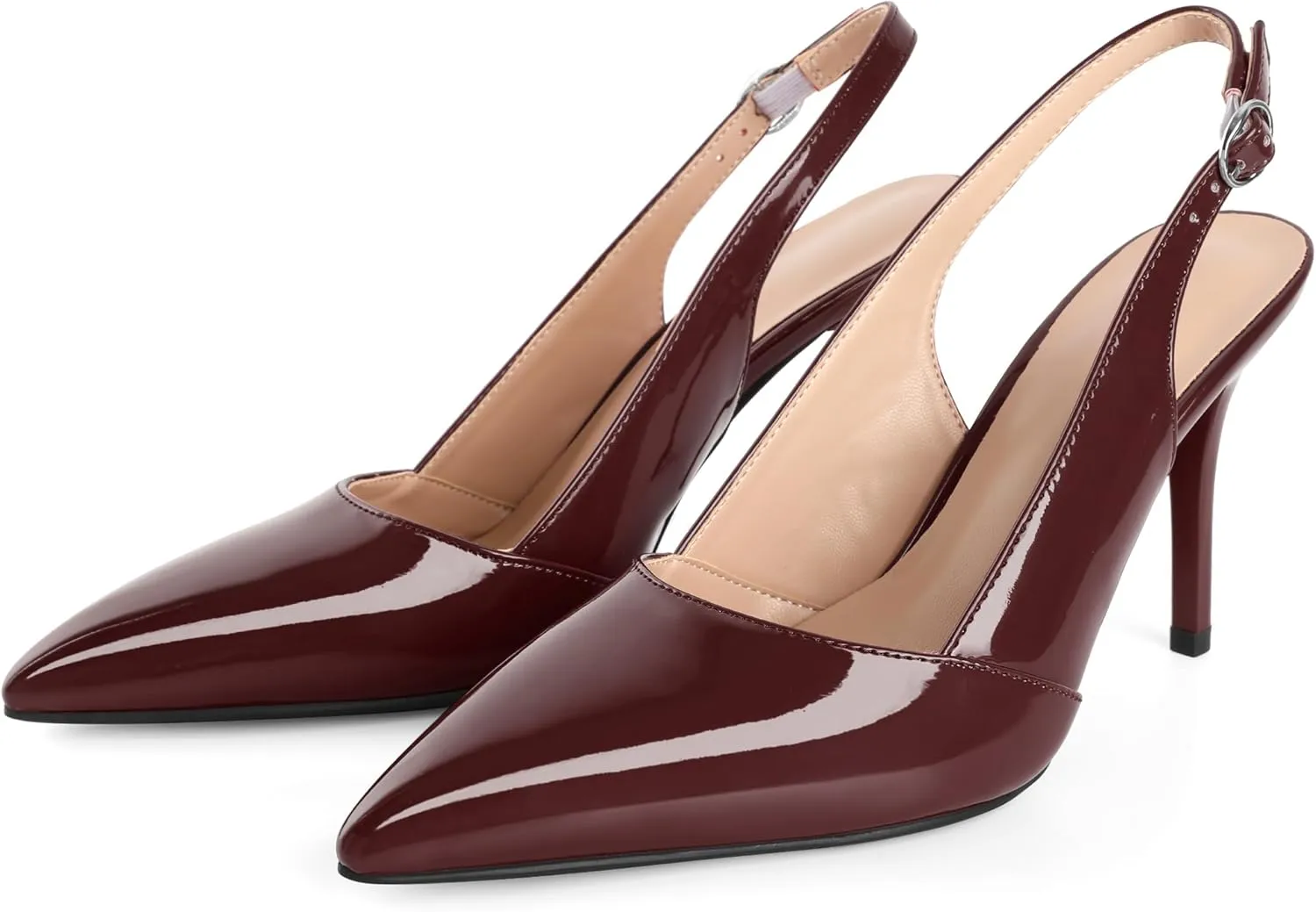 Esvowido Womens Slingback Heels 3.5 Inch Pointed Toe Pumps Adjustable Strap Slip-on High Heels Wedding Party Dress Shoes