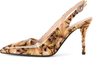 Esvowido Womens Slingback Heels 3.5 Inch Pointed Toe Pumps Adjustable Strap Slip-on High Heels Wedding Party Dress Shoes
