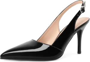Esvowido Womens Slingback Heels 3.5 Inch Pointed Toe Pumps Adjustable Strap Slip-on High Heels Wedding Party Dress Shoes
