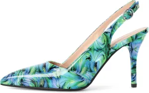 Esvowido Womens Slingback Heels 3.5 Inch Pointed Toe Pumps Adjustable Strap Slip-on High Heels Wedding Party Dress Shoes