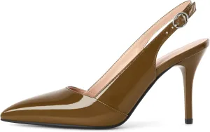 Esvowido Womens Slingback Heels 3.5 Inch Pointed Toe Pumps Adjustable Strap Slip-on High Heels Wedding Party Dress Shoes