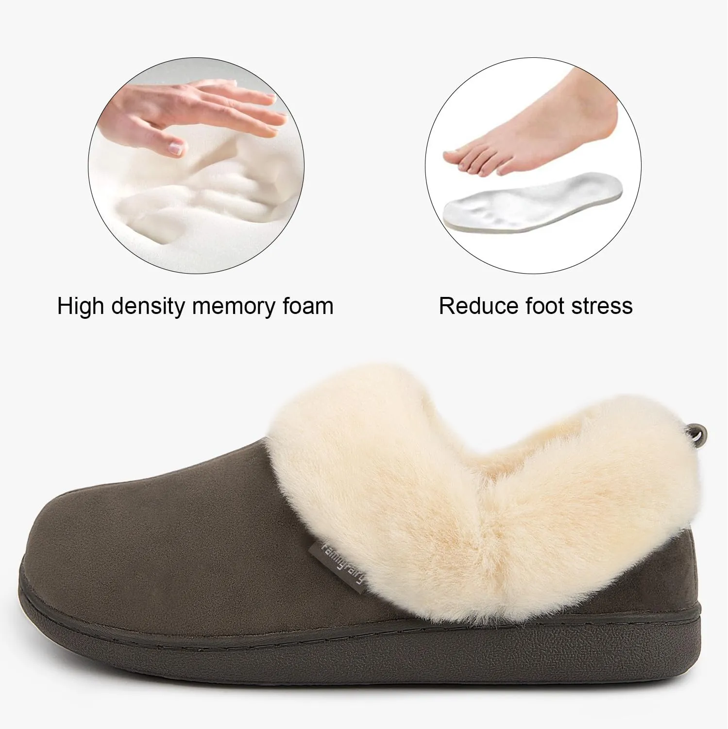 FamilyFairy Women Memory Foam Bootie Slippers, Warm Cozy Micro Suede Slipper Boots with Fuzzy Plush Lining and Collar, Winter Non Slip House Shoes for Indoor Outdoor