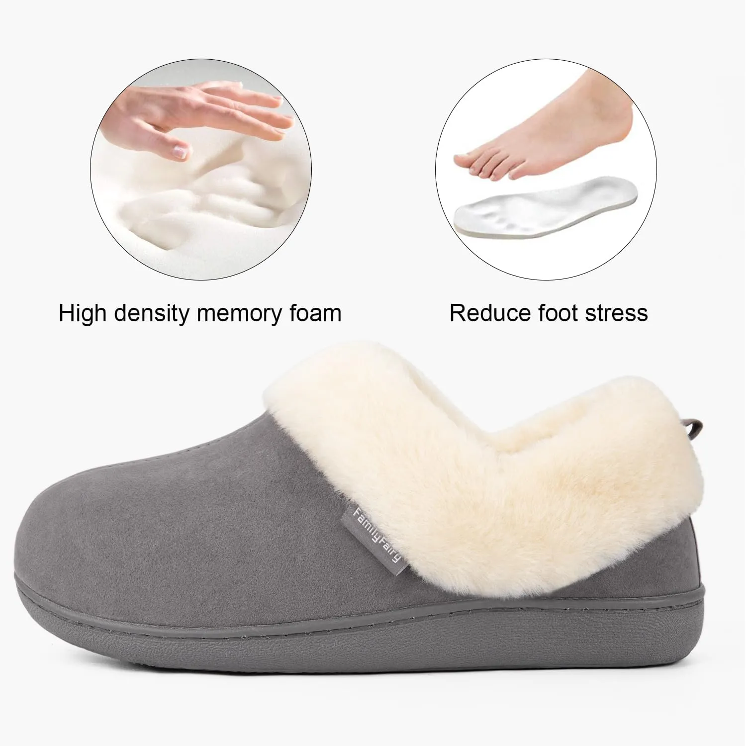 FamilyFairy Women Memory Foam Bootie Slippers, Warm Cozy Micro Suede Slipper Boots with Fuzzy Plush Lining and Collar, Winter Non Slip House Shoes for Indoor Outdoor