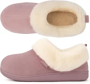 FamilyFairy Women Memory Foam Bootie Slippers, Warm Cozy Micro Suede Slipper Boots with Fuzzy Plush Lining and Collar, Winter Non Slip House Shoes for Indoor Outdoor
