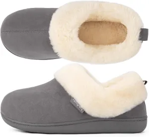 FamilyFairy Women Memory Foam Bootie Slippers, Warm Cozy Micro Suede Slipper Boots with Fuzzy Plush Lining and Collar, Winter Non Slip House Shoes for Indoor Outdoor