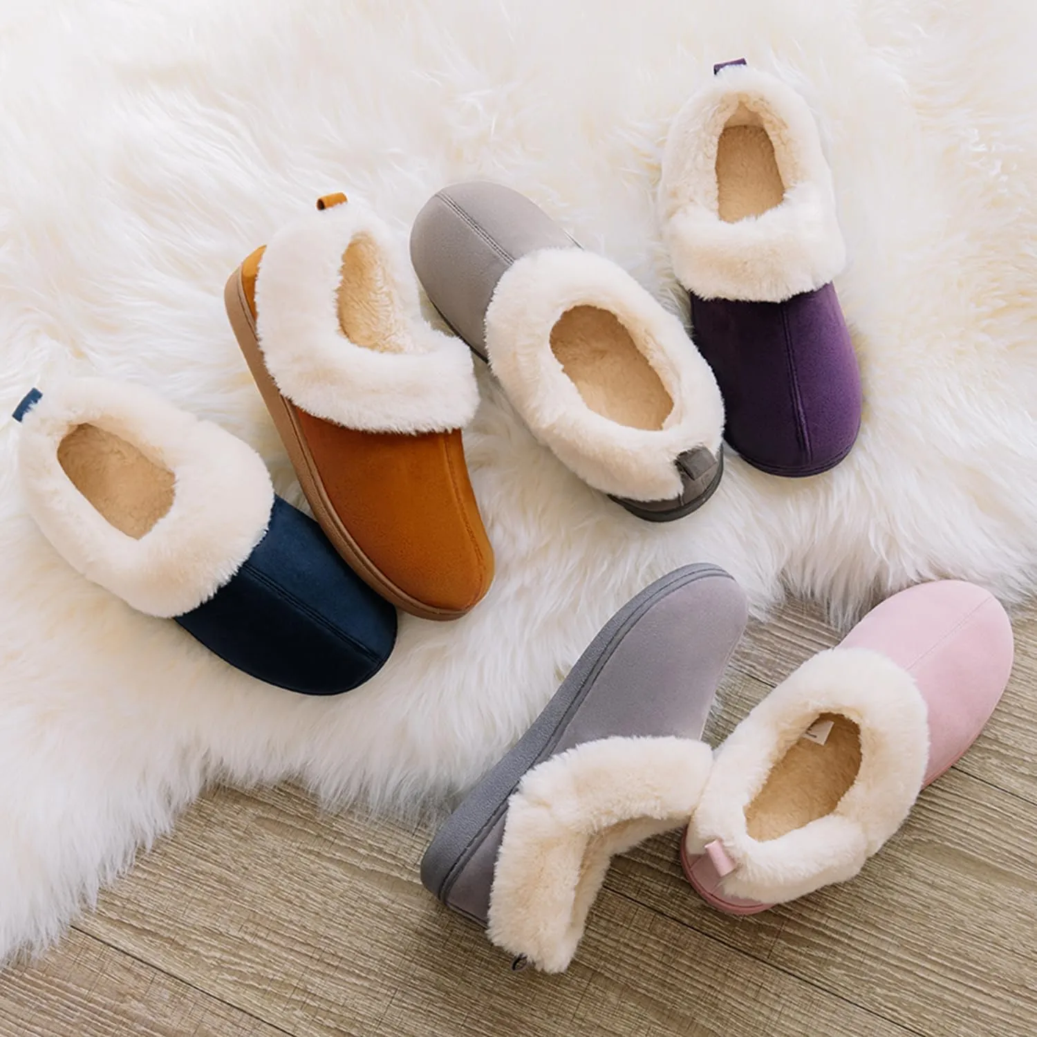 FamilyFairy Women Memory Foam Bootie Slippers, Warm Cozy Micro Suede Slipper Boots with Fuzzy Plush Lining and Collar, Winter Non Slip House Shoes for Indoor Outdoor